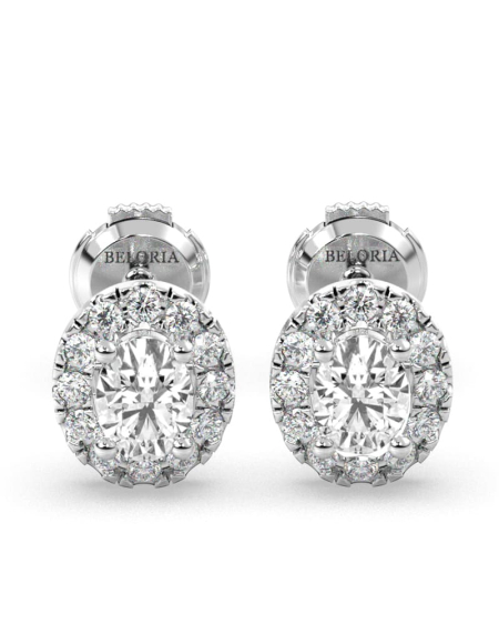 Boucles d'Oreilles en Or rose avec Halo Diamant Ovale 2