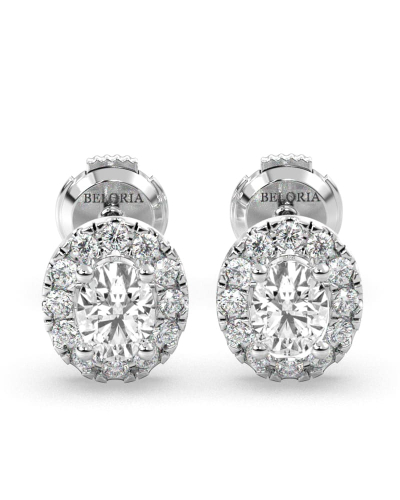 Boucles d'Oreilles en Or blanc  avec Halo Diamant Ovale