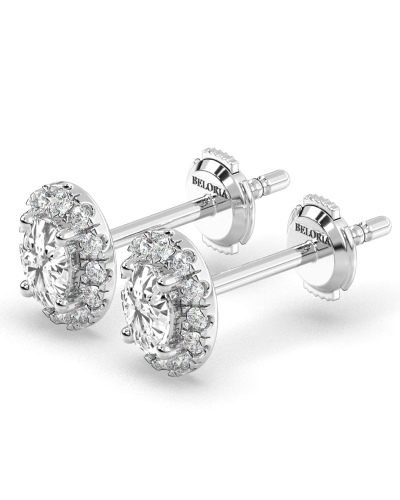 Boucles d'Oreilles en Or blanc avec Halo Diamant Ovale