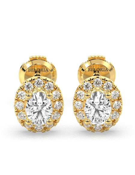 Boucles d'Oreilles en Or rose avec Halo Diamant Ovale 2
