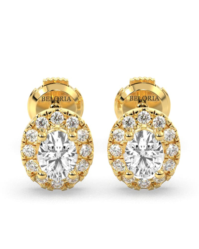 Boucles d'Oreilles en Or jaune avec Halo Diamant Ovale