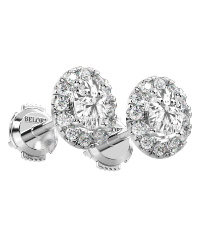 Boucles d'Oreilles en Or blanc avec Halo Diamant Ovale