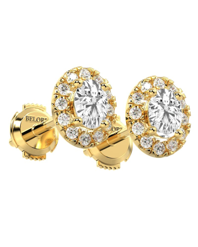 Boucles d'Oreilles en Or jaune avec Halo Diamant Ovale
