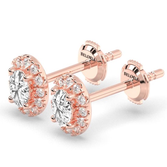 Boucles d'Oreilles en Or rose avec Halo Diamant Ovale