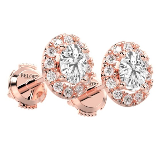 Boucles d'Oreilles en Or rose avec Halo Diamant Ovale