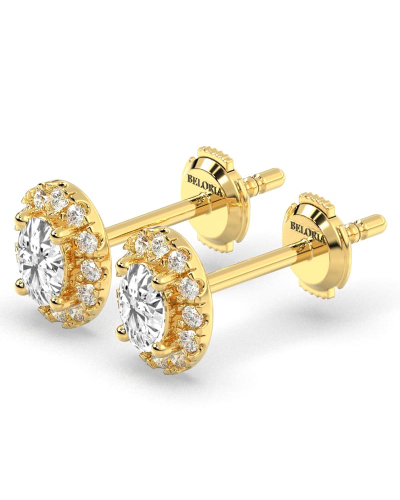 Boucles d'Oreilles en Or jaune avec Halo Diamant Ovale