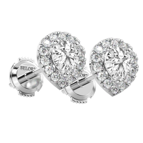 Boucles d'Oreilles Halo Poire en or blanc Giulia avec Diamant Central