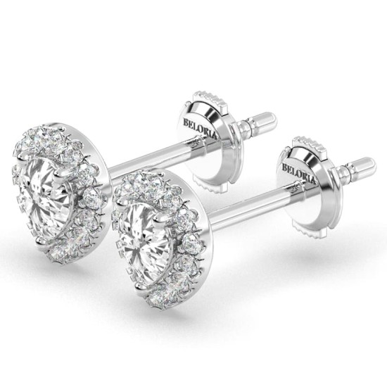 Boucles d'Oreilles Halo Poire en or blanc Giulia avec Diamant Central