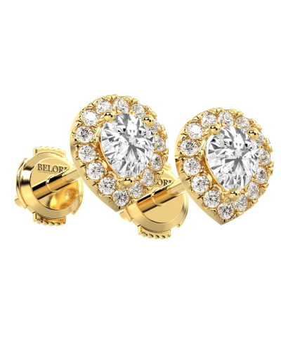 Boucles d'Oreilles Halo Poire en or jaune Giulia avec Diamant Central