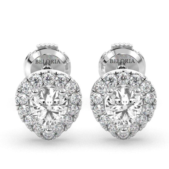 Boucles d'Oreilles Halo Poire en or blanc Giulia avec Diamant Central
