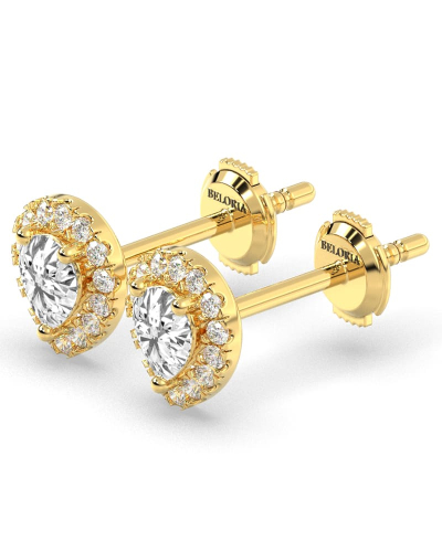 Boucles d'Oreilles Halo Poire en or jaune Giulia avec Diamant Central
