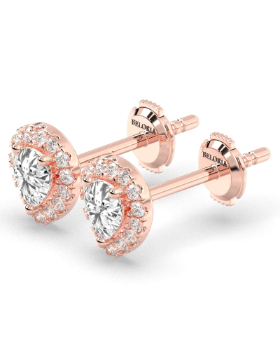 Boucles d'Oreilles Halo Poire en or rose Giulia avec Diamant Central