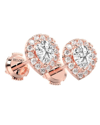 Boucles d'Oreilles Halo Poire en or rose Giulia avec Diamant Central