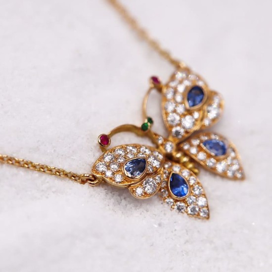 Collier maille forçat avec pendentif papillon pour Femme