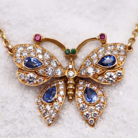 Collier maille forçat avec pendentif papillon pour Femme