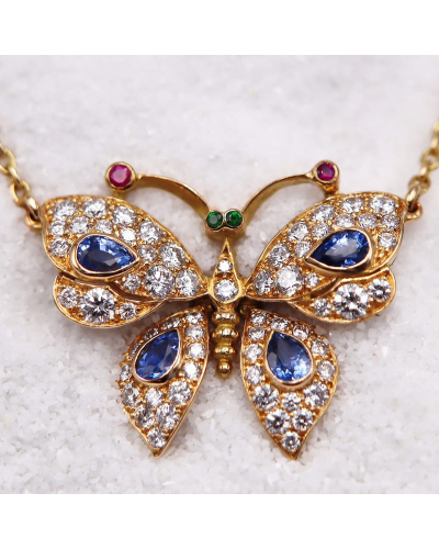 Collier maille forçat avec pendentif papillon pour Femme