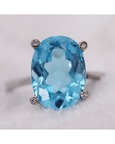 Bague Topaze Diamants entourée de quatre petits diamants pour Femme