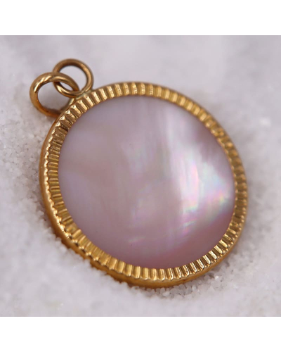 Pendentif Disque Lapidé Nacre Rose pour Femme