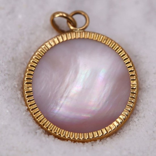 Pendentif Disque Lapidé Nacre Rose pour Femme
