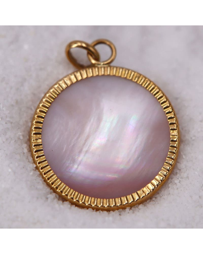 Pendentif Disque Lapidé Nacre Rose pour Femme