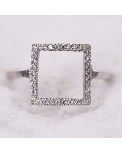 Bague Carrée en Or Blanc sertie d'Oxydes pour Femme