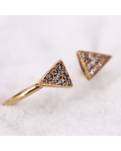Bague Ouverte en Or Jaune ornée de petits triangles sertis d'oxydes