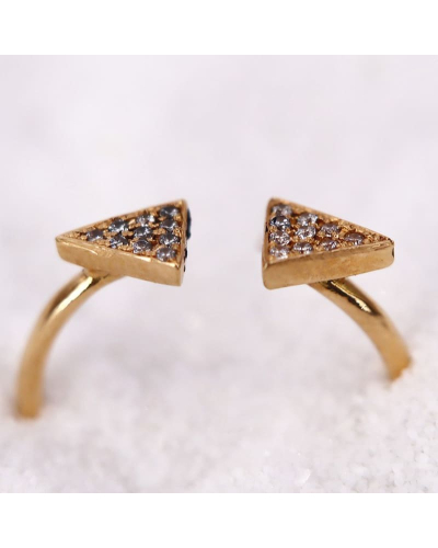 Bague Ouverte en Or Jaune ornée de petits triangles sertis d'oxydes