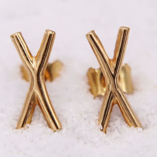 Boucles d'Oreilles en forme de Croix en Or Jaune pour Femme