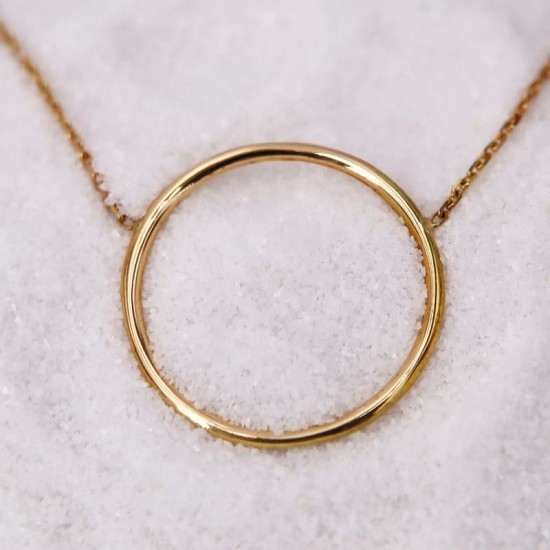 Collier en Or Jaune avec Pendentif Rond Ouvert pour Femme