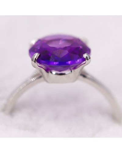Bague Améthyste - Solitaire en Or Blanc avec une Améthyste pour Femme