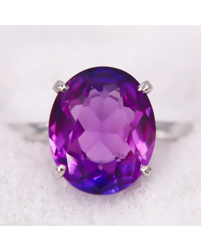 Bague Améthyste - Solitaire en Or Blanc avec une Améthyste pour Femme