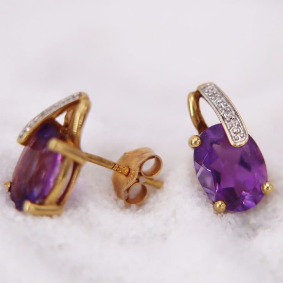 Boucles d'Oreilles Améthyste et Diamants