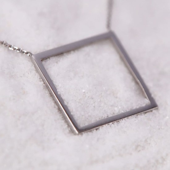 Collier Carré - Collier Carré en Or Blanc pour Femme