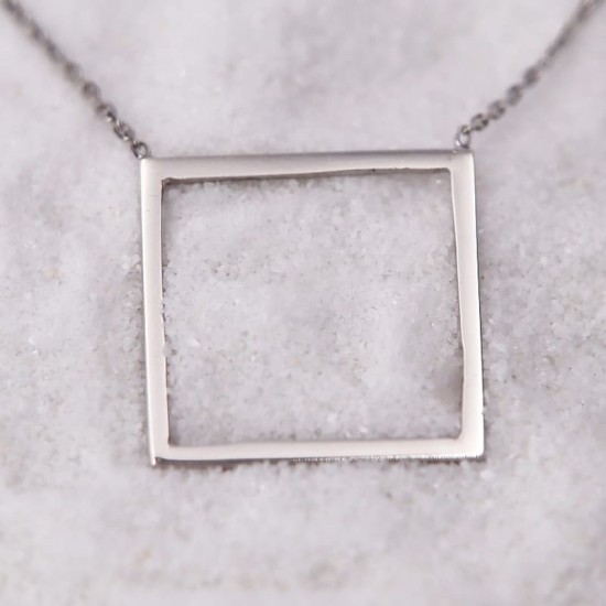 Collier Carré - Collier Carré en Or Blanc pour Femme