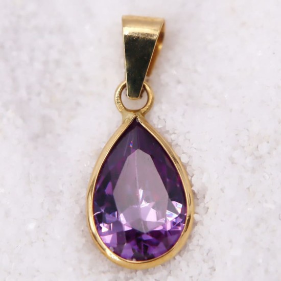 Pendentif Alma en Or Jaune et en forme de poire serti d'une améthyste