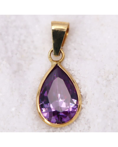 Pendentif Alma en Or Jaune et en forme de poire serti d'une améthyste