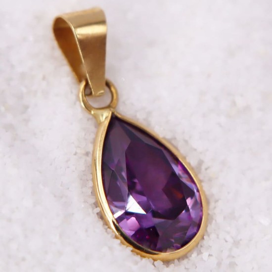 Pendentif Alma en Or Jaune et en forme de poire serti d'une améthyste
