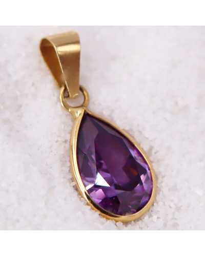 Pendentif Alma en Or Jaune et en forme de poire serti d'une améthyste