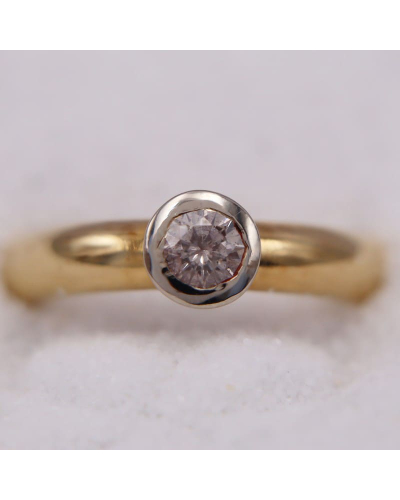 Bague - Solitaire en Or Blanc et Jaune avec un Diamants pour Femme