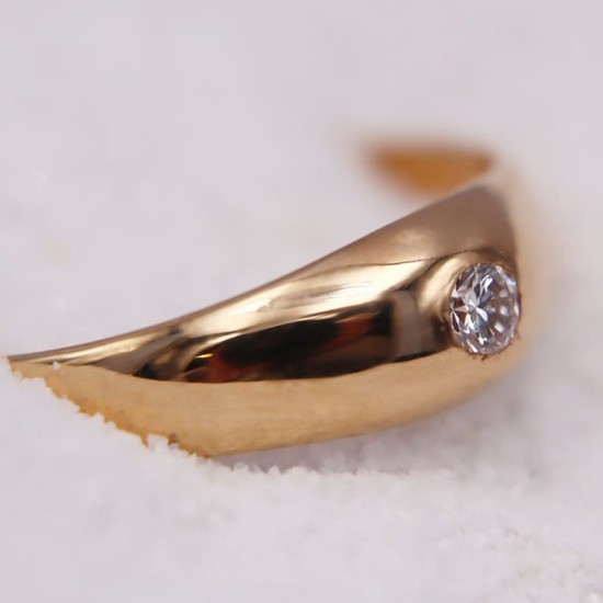 Bague - Solitaire Jonc en Or Jaune avec Diamant pour Femme