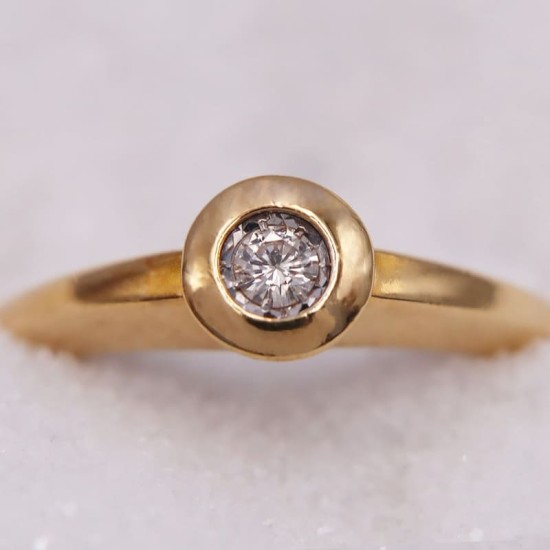 Bague - Solitaire en Or Jaune avec Diamants pour Femme
