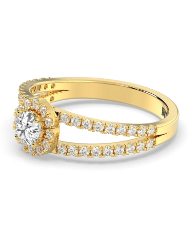Bague Romy - Solitaire Halo en Or jaune avec un Diamant Rond Accompagné