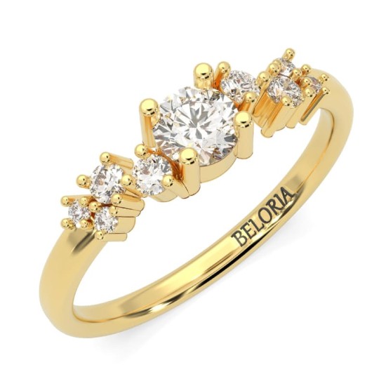 Bague Divinité - Solitaire en Or jaune Accompagné de Diamants
