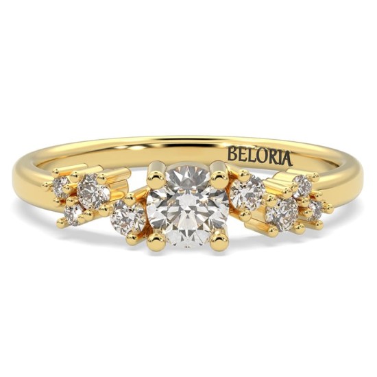 Bague Divinité - Solitaire en Or jaune Accompagné de Diamants