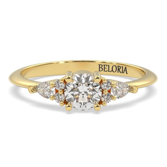 Bague Solitaire en or jaune Accompagné de Diamants