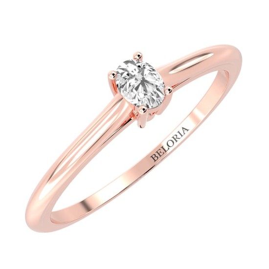 Bague Solitaire en or rose avec un Diamant Ovale