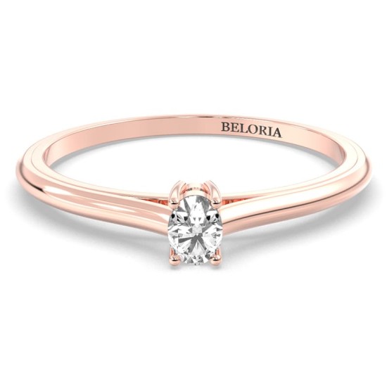 Bague Solitaire en or rose avec un Diamant Ovale