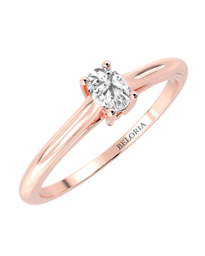 Bague Solitaire en or rose avec un Diamant Ovale