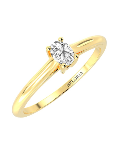 Bague Solitaire en or jaune avec un Diamant Ovale
