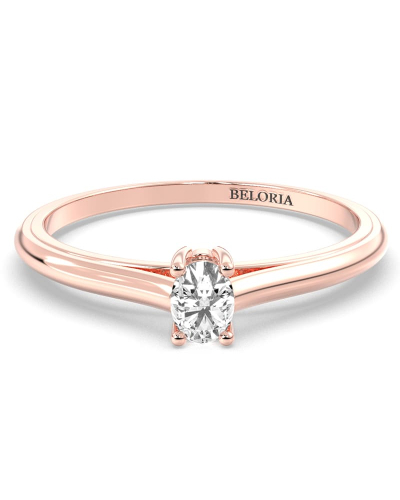 Bague Solitaire en or rose avec un Diamant Ovale